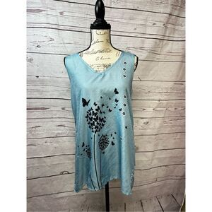 1595-Mislook medium sleeveless top, polyester and cotton.
18 inches pit to‎ pit